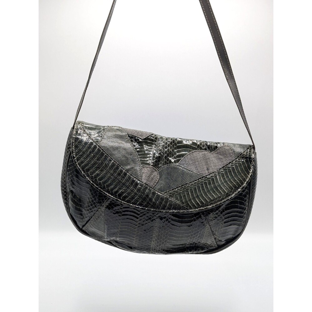 J Renee Bag Gray Olive Green Snakeskin Patchwork Shoulder Purse Clutch Vintage